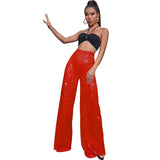 High Waisted Glitter Pants for Women 2023 Spring Summer Clothing Sparkly Sequin Loose Wide Leg Trousers Party Clubwear