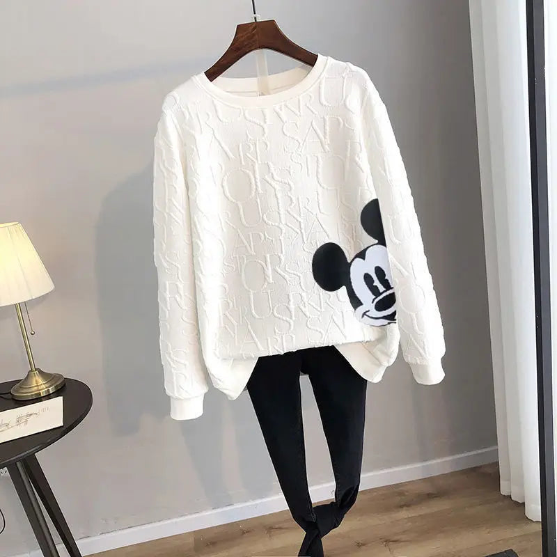 Disney 2023 Anime Fashion Mickey Mouse Print Loose Sweatshirt Spring Autumn Cartoon Pullover Top Clothing