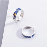 Anime 925 Sterling Silver Van Gogh Starry Sky Open Couple Ring New Fashion Ring Anime S925 Ring for Women Men Jewelry Gift