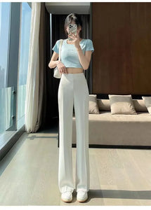 Long Clothing High Waist Flare Trousers for Woman Black Zipper Women's Pants G Elastic Casual Autumn Original Cotton Outfits 90s