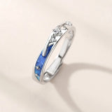 2Pcs Fashion Sea Blue Meteoric Star Couple Rings Set Promise Wedding Bands Kit Adjustable Open Rings for Him & Her