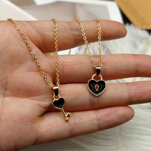 2Pcs Fashion Couple Necklace For Women Men Lovers Trendy Key Pendant Link Chain Heart Necklace Valentines Day Gift