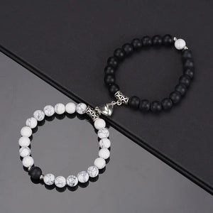 2pcs/Set Beads Bracelet For Lovers Natural Stone Distance Heart Magnet Couple Bracelets Friendship Fashion Jewelry Gift