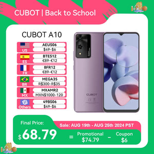 Android Smartphone Cubot A10, 12GB RAM (4GB+8GB), 128GB ROM, Octa-core, 6.56-Inch 90Hz Screen, 5100mAh, 48MP, 5G WiFi, 4G Phone