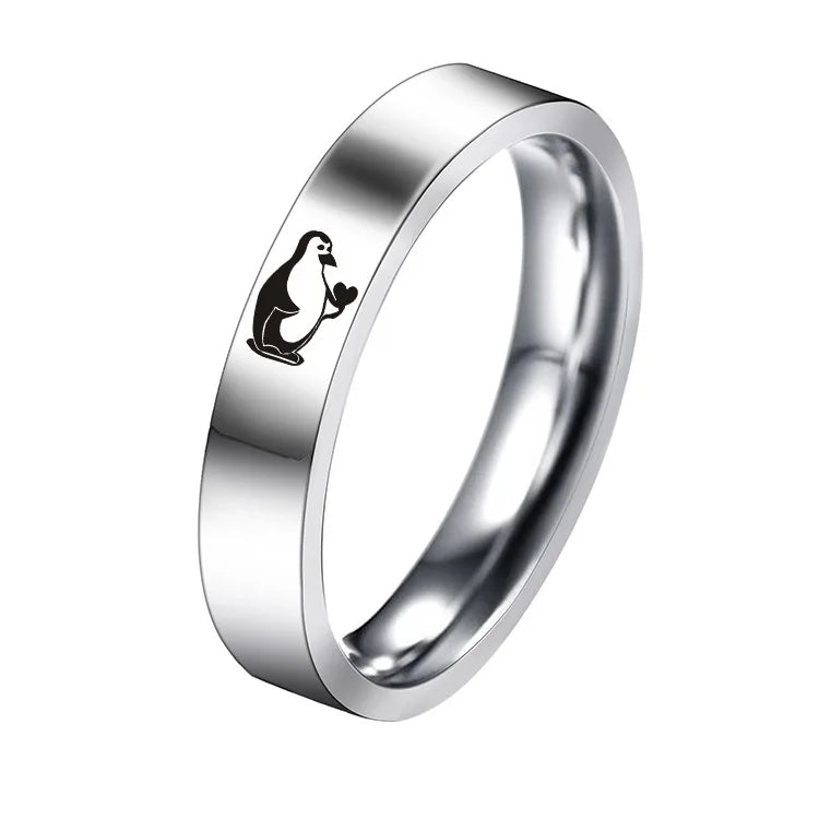 Stainless Steel Little Penguin Ring  Penguin Hand Heart Gesture Couple Rings For Men Women Hand Jewelry YLQ10077