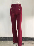 casual high waist long pants women office lady slim shirts & blouses wild pantalones clothing elegant Button straight leg pants