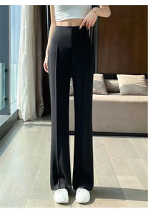 Long Clothing High Waist Flare Trousers for Woman Black Zipper Women's Pants G Elastic Casual Autumn Original Cotton Outfits 90s