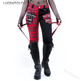 Women Pants Plaid Autumn Trousers  Personality Bandage Splice Casual Women's Print Large Size Pencil Clothing