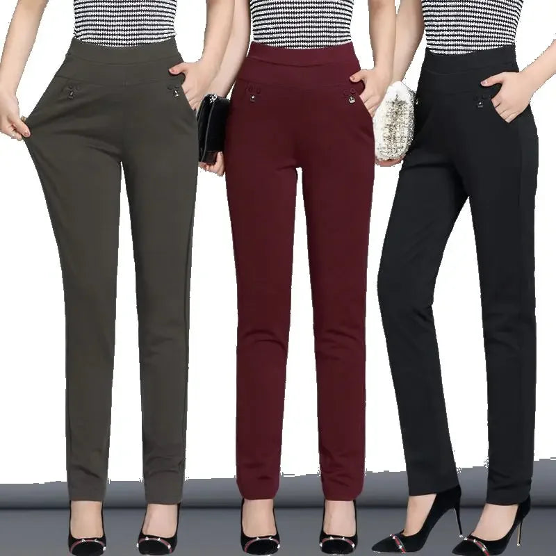 New y2k autumn Plus Size Women's Pants Fashion Solid color Skinny high waist elastic Trousers Fit Lady pants sets Woman clothing