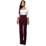 casual high waist long pants women office lady slim shirts & blouses wild pantalones clothing elegant Button straight leg pants