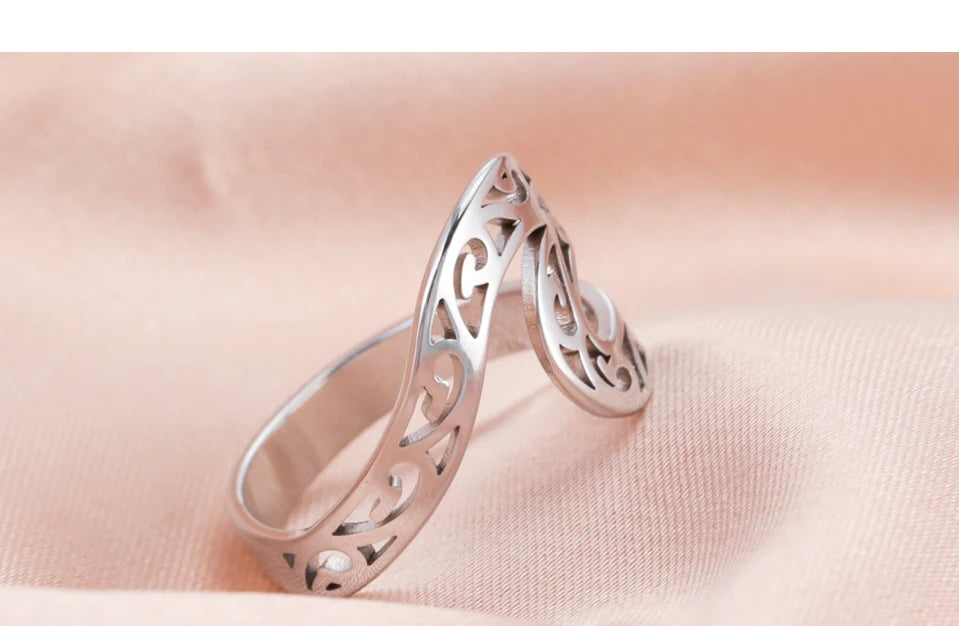 COOLTIME Simple Sea Wave Couple Rings 2024 Trend Ocean Surf Stainless Steel Paired Rings for Women Men Wedding Birthday Jewelry