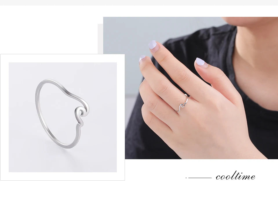 COOLTIME Simple Sea Wave Couple Rings 2024 Trend Ocean Surf Stainless Steel Paired Rings for Women Men Wedding Birthday Jewelry