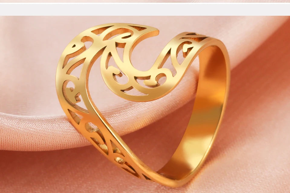 COOLTIME Simple Sea Wave Couple Rings 2024 Trend Ocean Surf Stainless Steel Paired Rings for Women Men Wedding Birthday Jewelry