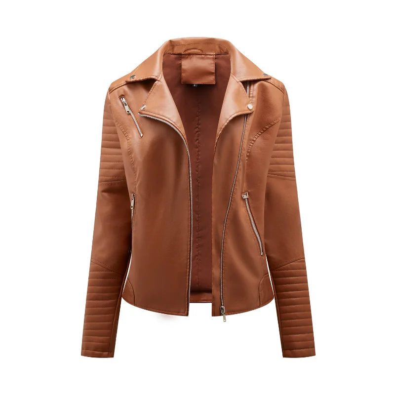 BTQWFD Women's Winter Turndown Collar Coats Long Sleeve PU Leather Jackets Female Clothing 2023 New Autumn Outwear With Pocket