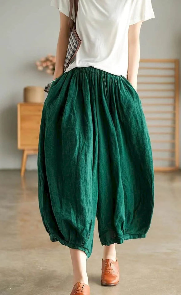 Cotton Linen Lantern Pants Women Summer Elastic Waist Loose Casual Women Korean Style Harajuku Vintage Trousers Women Clothing