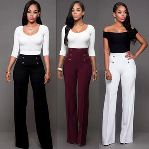 casual high waist long pants women office lady slim shirts & blouses wild pantalones clothing elegant Button straight leg pants