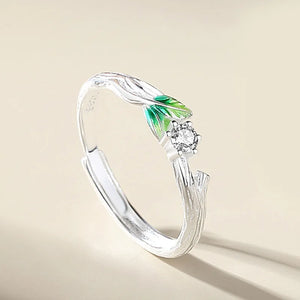 Sweet Simple Green Leaves Young Couple Ring For Women Lover Silver Color Open Resizable Rings Romantic Wedding Jewelry