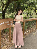 Women Elegant All-match Solid Color Wide Leg Pants Summer Simplicity Elastic High Waist Casual Lace Up Trousers Female Clothing