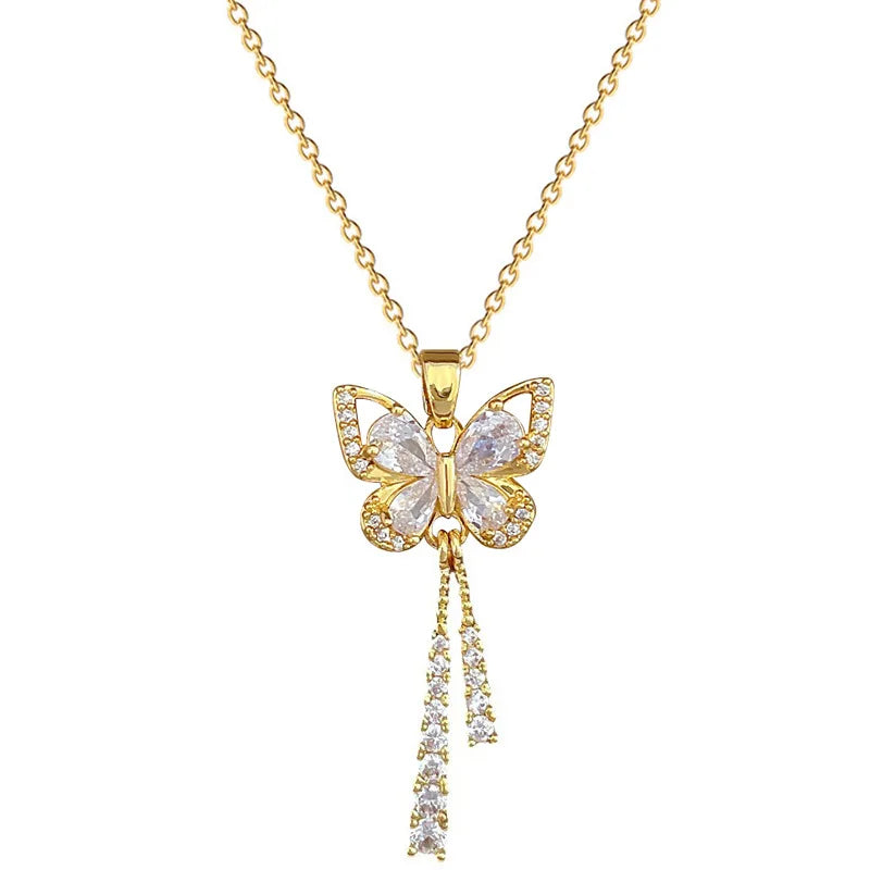 White Tassel Butterfly Necklace