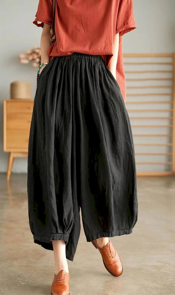 Cotton Linen Lantern Pants Women Summer Elastic Waist Loose Casual Women Korean Style Harajuku Vintage Trousers Women Clothing