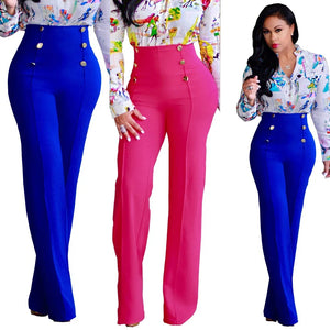 casual high waist long pants women office lady slim shirts & blouses wild pantalones clothing elegant Button straight leg pants