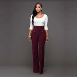 casual high waist long pants women office lady slim shirts & blouses wild pantalones clothing elegant Button straight leg pants