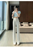 Long Clothing High Waist Flare Trousers for Woman Black Zipper Women's Pants G Elastic Casual Autumn Original Cotton Outfits 90s