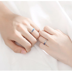 2Pcs Fashion Sea Blue Meteoric Star Couple Rings Set Promise Wedding Bands Kit Adjustable Open Rings for Him & Her