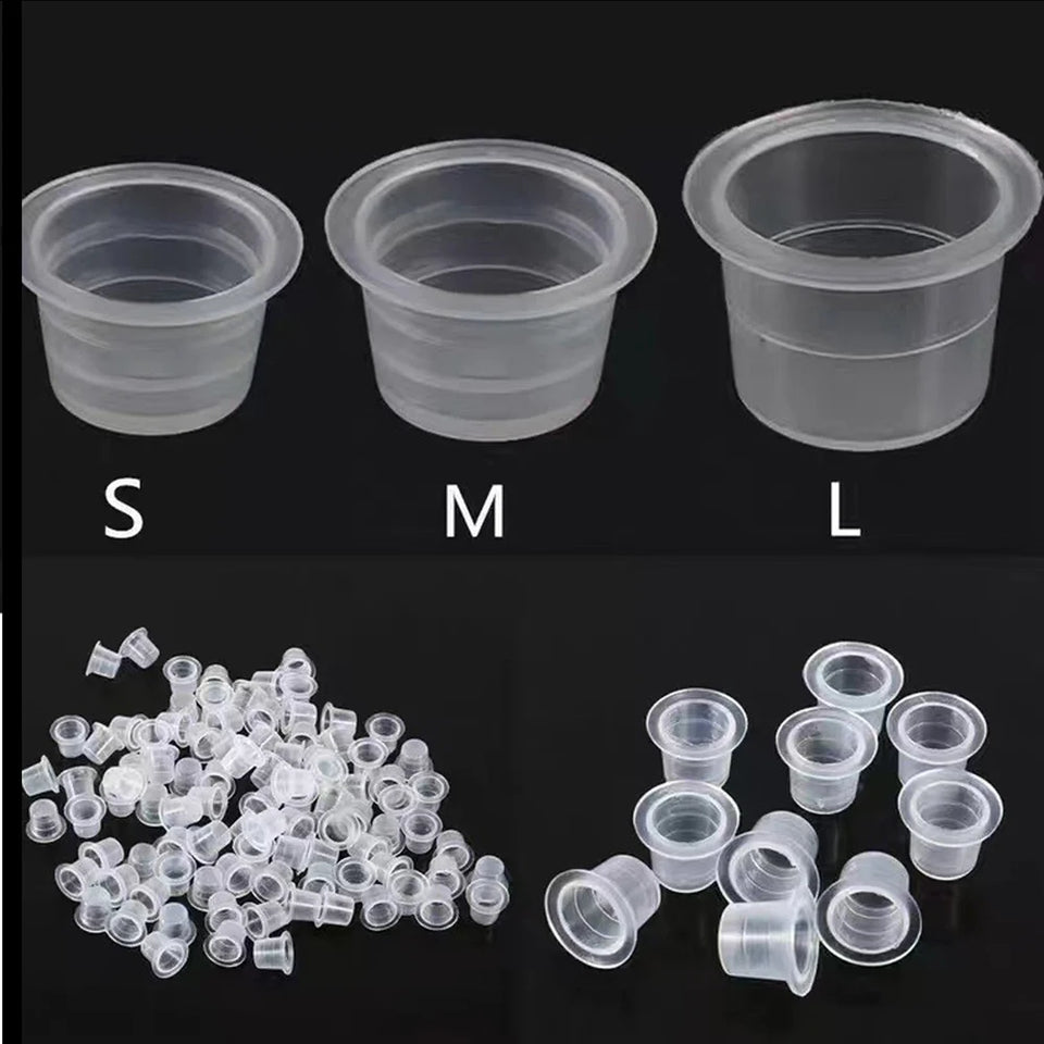 100PCS S/M/L Disposable Tattoo Ink Cups Pigment Clear Holder Container Cap Tattoo Accessory Permanent Makeup