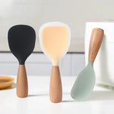 Creative Standing Silicone Rice Spoon Wooden Handle Non-stick Spatula Heat Resistant Rice Paddle Food Kitchen Cooking Tools