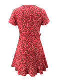 DOZW Floral A-Line Dress Sweet Elegant Ruffles V-neck