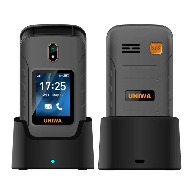 UNIWA V909T Big Push-Button 4G Flip Phone Dual Screen 0.3MP Camera FM Radio Russian Hebrew Keyboard 2250mAh Clamshell Cellphone