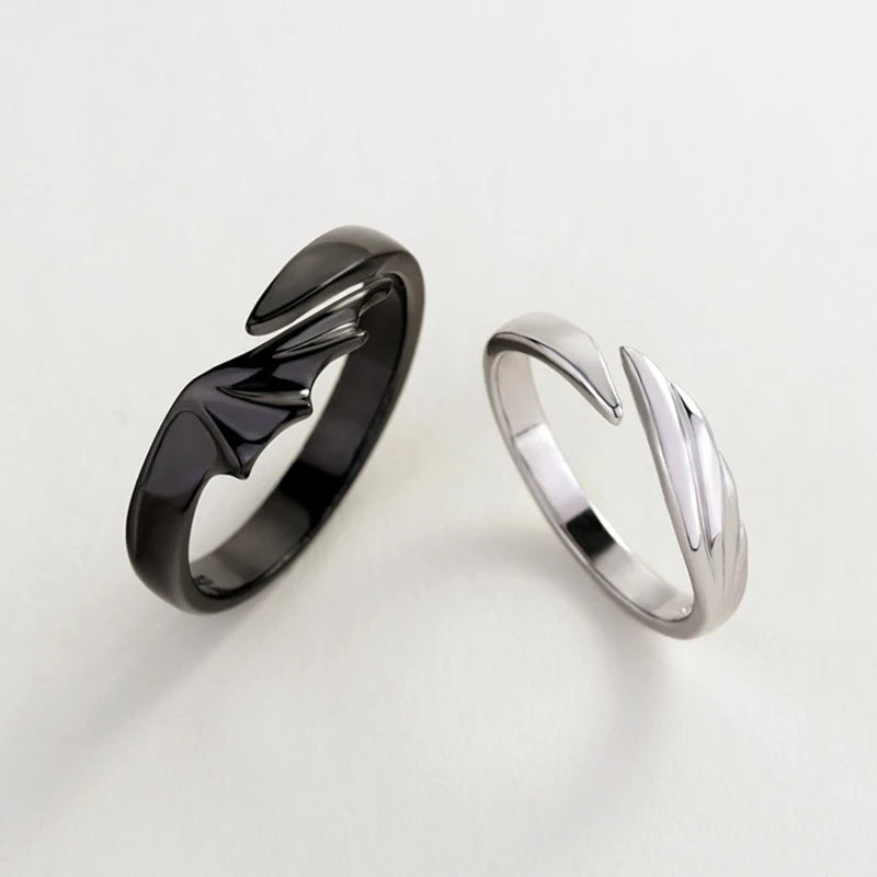 2Pieces Angel & Devil Couples Matching Ring Set Simplicity Adjustable for Women Men Engagement Marry Anniversary Lover