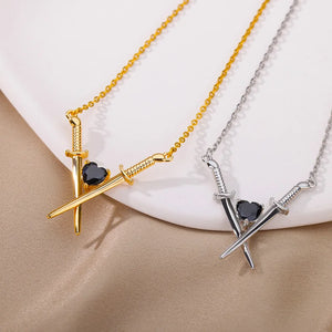 Sword and Heart Pendant Necklace for Women Vintage Gothic Stainless Steel Gold Color Necklaces Couple Wedding Aesthetic Jewelry