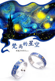 Anime 925 Sterling Silver Van Gogh Starry Sky Open Couple Ring New Fashion Ring Anime S925 Ring for Women Men Jewelry Gift