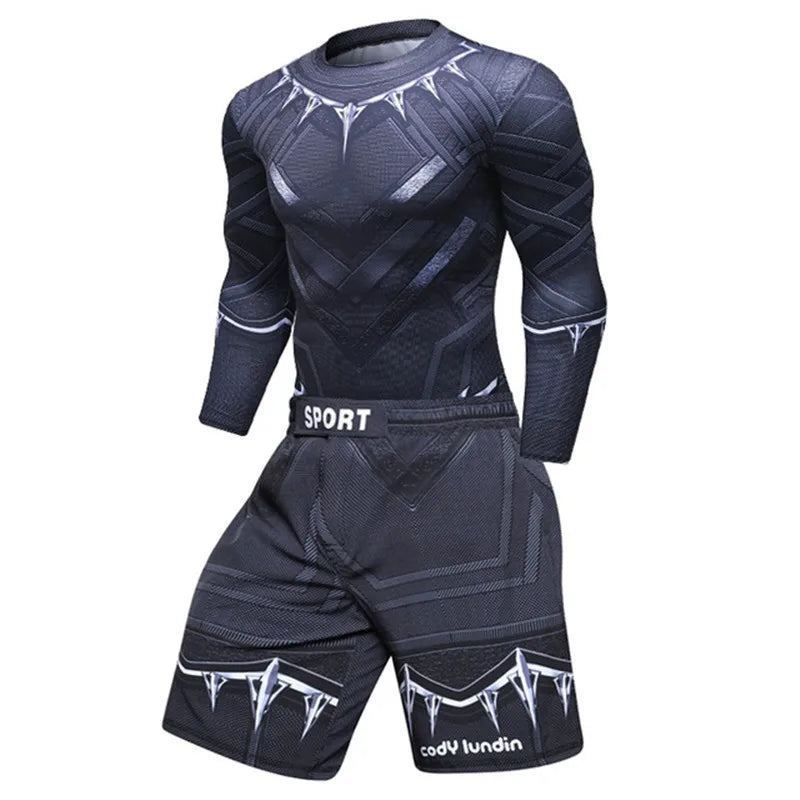 Compression Shirt Black Panther Spider Fitness Winter Soldier Gym Workout MMA Rashguard BJJ Men Jiu Jitsu Running Jogging Set