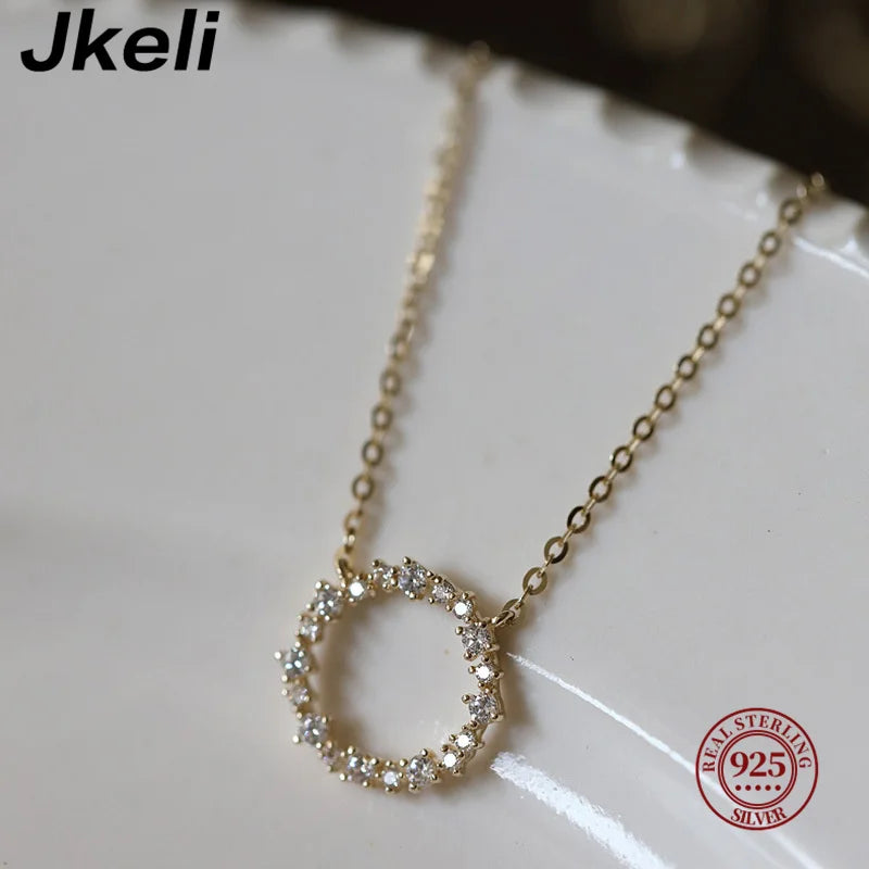 Jkeli S925 Necklace with Full Diamond Circle