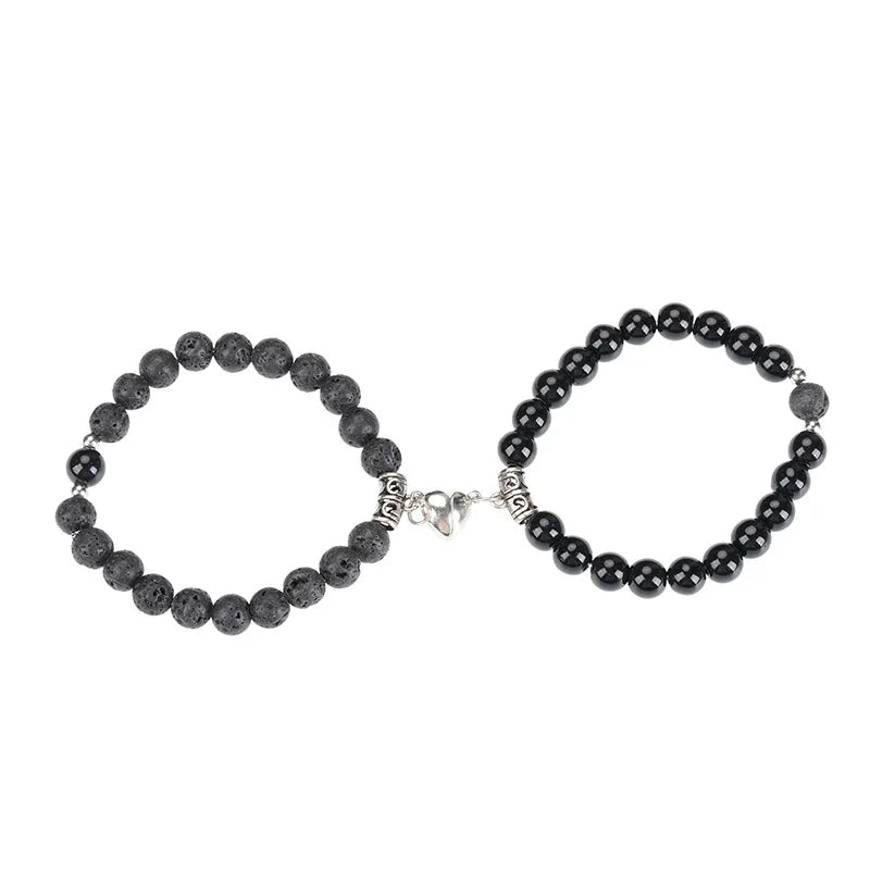 2pcs/Set Beads Bracelet For Lovers Natural Stone Distance Heart Magnet Couple Bracelets Friendship Fashion Jewelry Gift