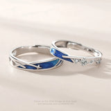 2Pcs Fashion Sea Blue Meteoric Star Couple Rings Set Promise Wedding Bands Kit Adjustable Open Rings for Him & Her