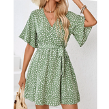 Summer Elegant Printed V Neck Mini Dress