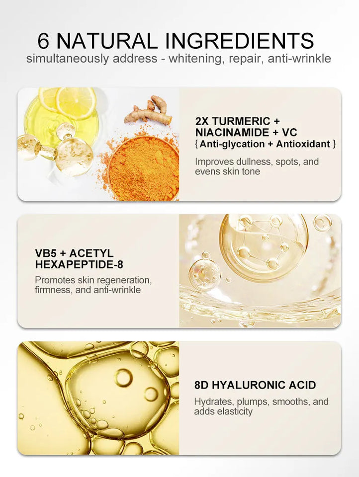 Vitamin C Face Serum Hyaluronic Acid Collagen Skincare Turmeric Pore Shrinking Brighten Glowing Serum For Women Facial Skin Care