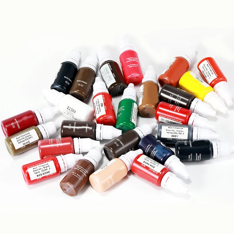 24 Colors Tattoo Ink Set Permanent Makeup Eyebrow Ink Lips Eye Line Tattoo Color Microblading Pigment for Body Beauty Tattoo Art