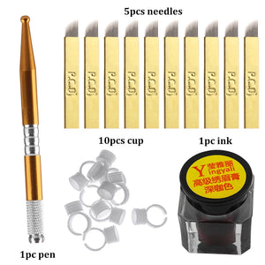 3D Eyebrow Tattoo Microblading Needle Blade Pen Pigment Practice Kit Tattoo Pigment Ring Permanent Makeup Eyebrow Tattoo Pen Set