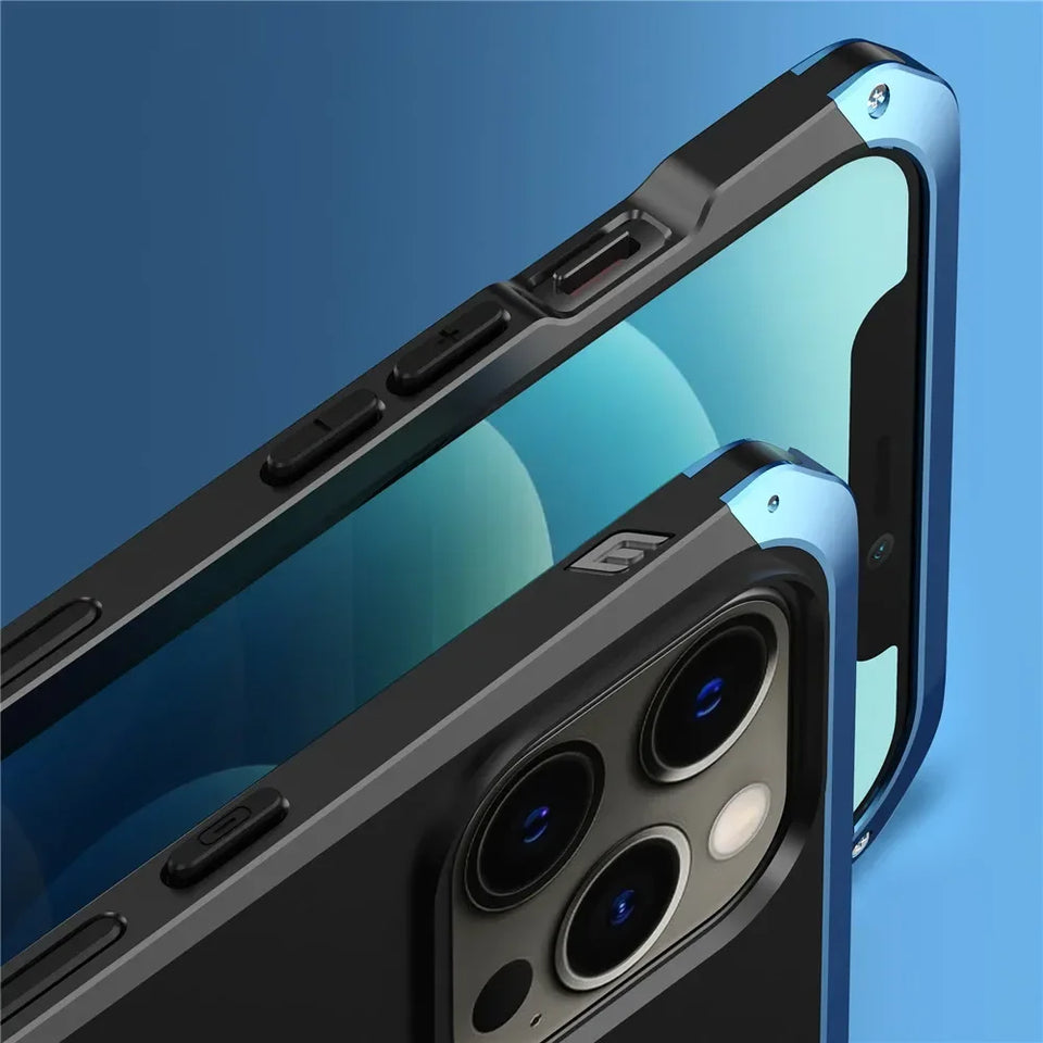 Shockproof Metal Armor Case For iPhone 11 12 13 14 15 Pro Max Case Aluminum + PC Cover For iPhone 13 Mini 14 Plus Xr Xs Max Case