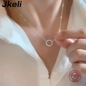 Jkeli S925 Necklace with Full Diamond Circle