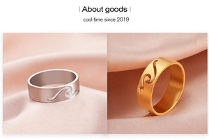 COOLTIME Simple Sea Wave Couple Rings 2024 Trend Ocean Surf Stainless Steel Paired Rings for Women Men Wedding Birthday Jewelry