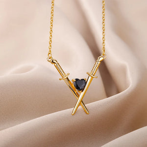 Sword and Heart Pendant Necklace for Women Vintage Gothic Stainless Steel Gold Color Necklaces Couple Wedding Aesthetic Jewelry