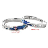 2Pcs Fashion Sea Blue Meteoric Star Couple Rings Set Promise Wedding Bands Kit Adjustable Open Rings for Him & Her