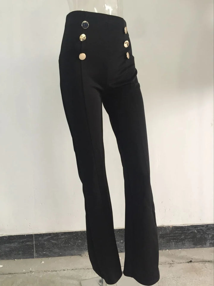 casual high waist long pants women office lady slim shirts & blouses wild pantalones clothing elegant Button straight leg pants