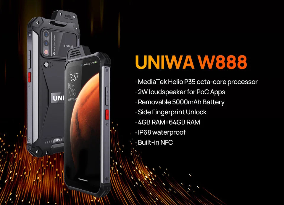 UNIWA W888 ATEX Explosion Indestructible Water Proof Mobile Phone 4GB+64GB 5000mAh Walkie Talkie PTT Smartphone Andriod 11 NFC